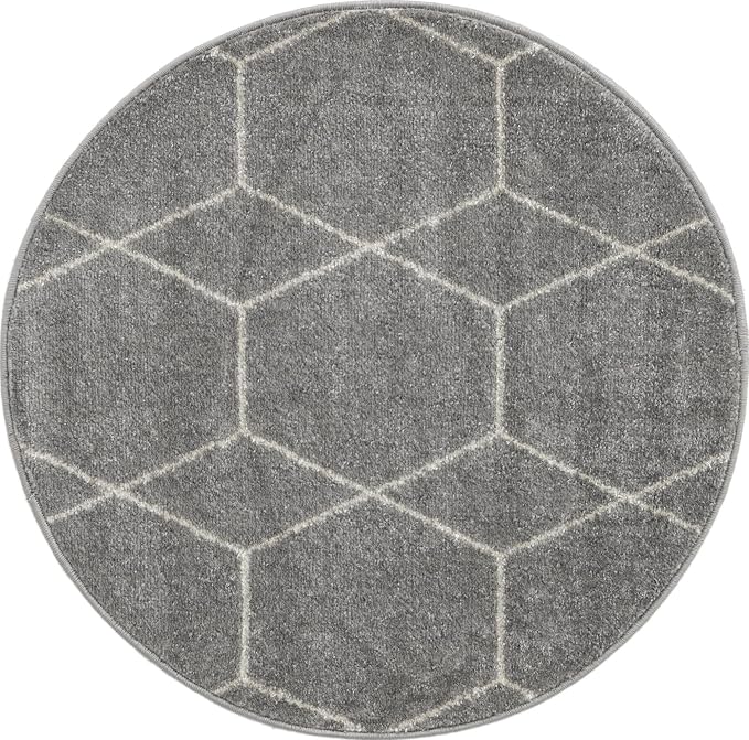 Unique Loom Trellis Frieze Collection Area Rug - Geometric (3' Round, Light Gray/ Ivory)