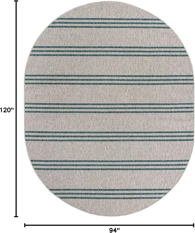 Unique Loom Outdoor Collection Area Rug - Anguilla (7' 10" x 10' Oval, Light Gray/ Teal)