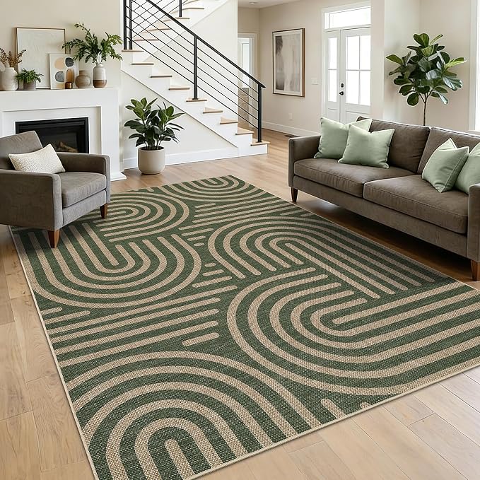 Garvee Area Rugs 9x12 Living Room Washable Rug Modern Abstract Rugs | Green Rainbow Area Rug Stain Resistant Easy Cleaning Throw Rugs Low Pile Floor Cover for Nursery Dining Room Apartment