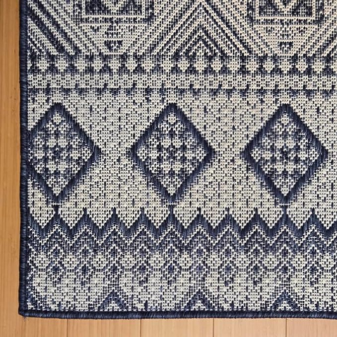 Gertmenian Indoor Outdoor Bohemian Area Rug - 6x9 Medium, Fade Resistant, Ideal for High Traffic in Living Room, Bedroom, Patio - Moroccan, Blue, 27102