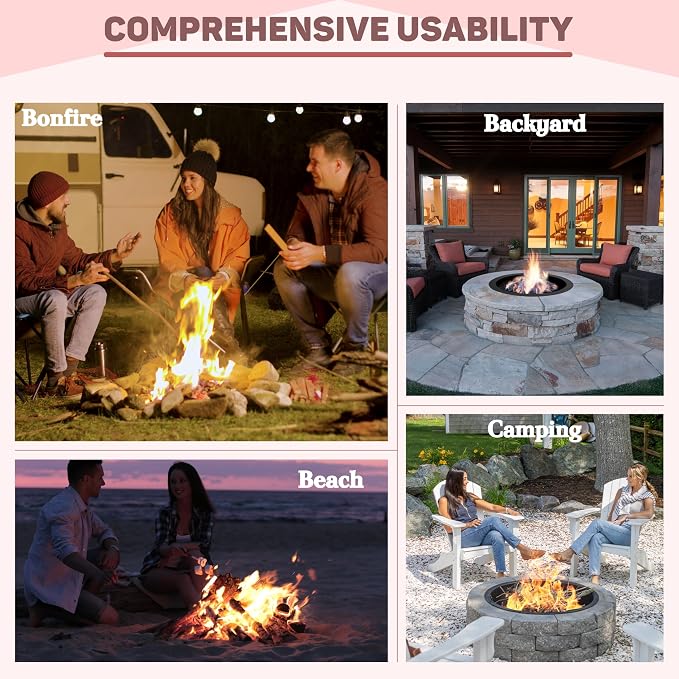FEBTECH - 36" D Outdoor Fire Ring Liner - Steel Smokeless Firepit Insert | Heat Resistant Fire Ring for DIY In-Ground or Above-Ground Setups, Backyard Gatherings, Camping & Bonfire Nights