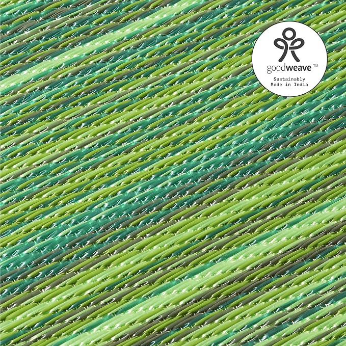 Fab Habitat Striped Outdoor Rug - Waterproof, Fade Resistant, Crease-Free, Reversible - Premium Recycled Plastic - Patio Porch Balcony Deck - Cancun Green - 8x10 ft
