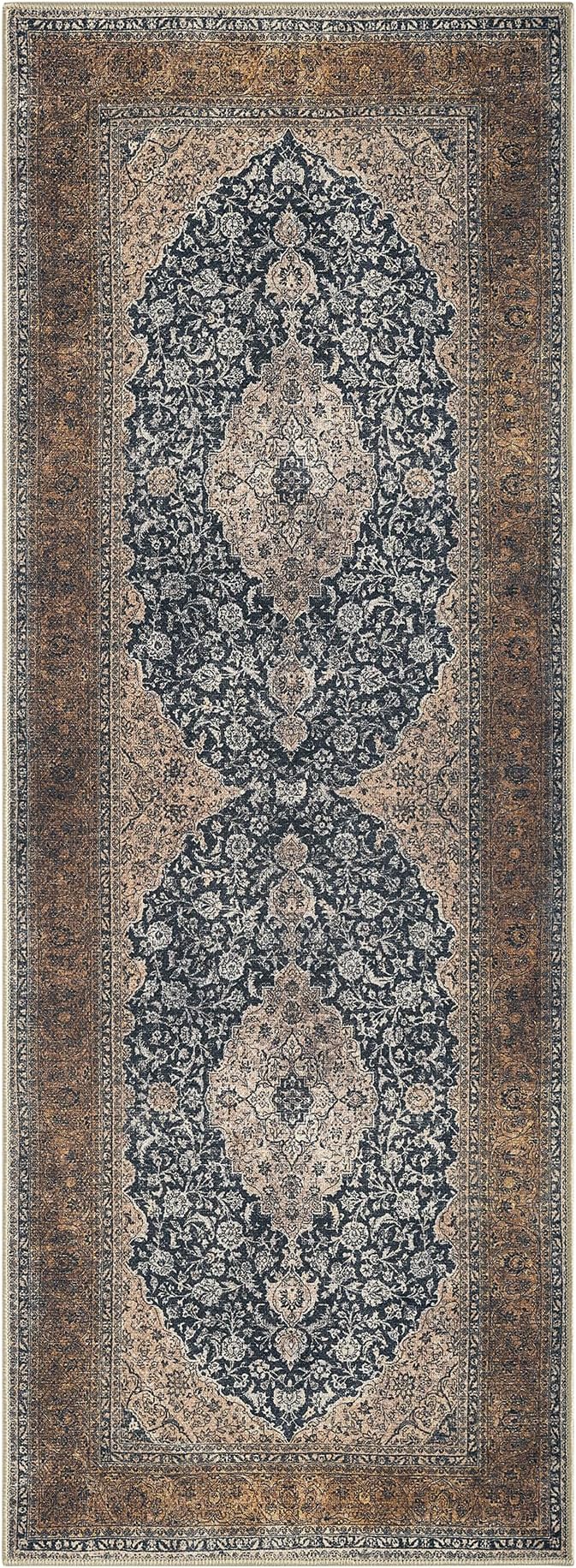 Keen Home Design Vintage Washable Runner Rug, Non-Slip Low Pile, 2x7 | Machine Washable Cotton Chenille, 0.25In Low Pile, Rubber Non-Slip Back; Kitchen, Hallway, Bathroom, Laundry Room