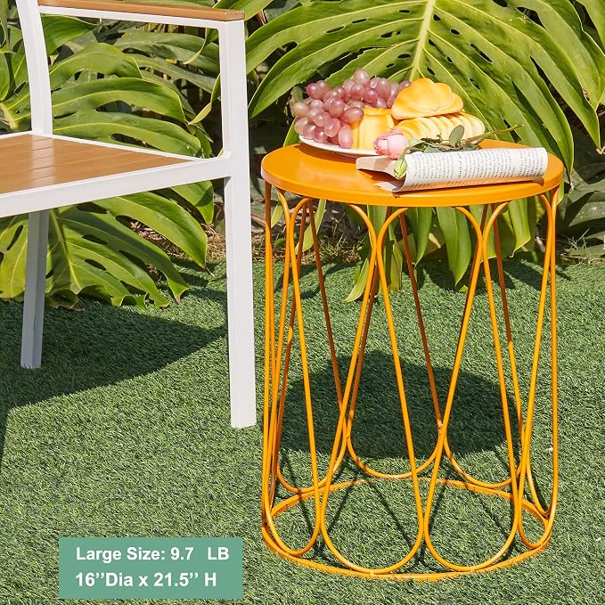 Y&M Outdoor Side Tables Set of 3, Round Metal Stacking Patio Side Tables, Indoor & Outdoor End Tables, Decorative Garden Stool Plant Stand for Patio, Garden, Balcony, Porch, Orange