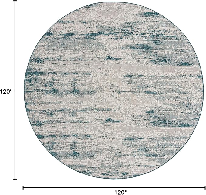 Unique Loom Outdoor Modern Collection Area Rug - Cartago (10' Round, Teal/ Ivory)