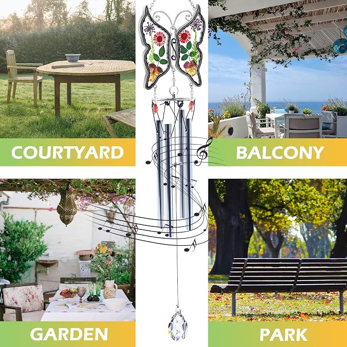 KY&Bosam Butterfly Wind Chime for Outside Memorial Sympathy Gifts 20" Memorial Wind Chimes for Loss of Loved One Butterfly Sympathy Wind Chimes Bereavement Condolence Remembrance Gift for Loss of Mom
