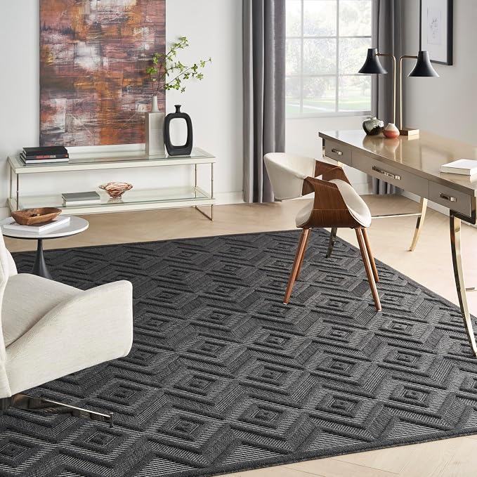 Nourison Home Versatile Charcoal Black 9' x 12' Area Rug - Easy Clean, Non Shedding, Bed Room, Living Room, Dining Room, Kitchen (9' x 12')