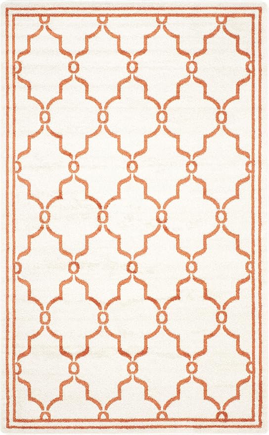 SAFAVIEH Amherst Collection Accent Rug - 4' x 6', Beige & Orange, Trellis Design, Non-Shedding & Easy Care, Ideal for High Traffic Areas in Entryway, Living Room, Bedroom (AMT414F)