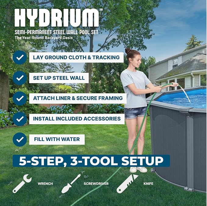 Bestway Hydrium 16' x 52" Above Ground Pool, Round Steel Side Wall Frame Outdoor Swimming Pool Set with Sand Filter Pump, Polysphere Filtration Balls, Ladder & Accessories