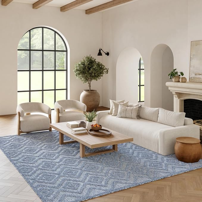 Nourison Home Versatile Denim Blue 6' x 9' Area Rug - Easy Clean, Non Shedding, Bed Room, Living Room, Dining Room, Kitchen (6' x 9')