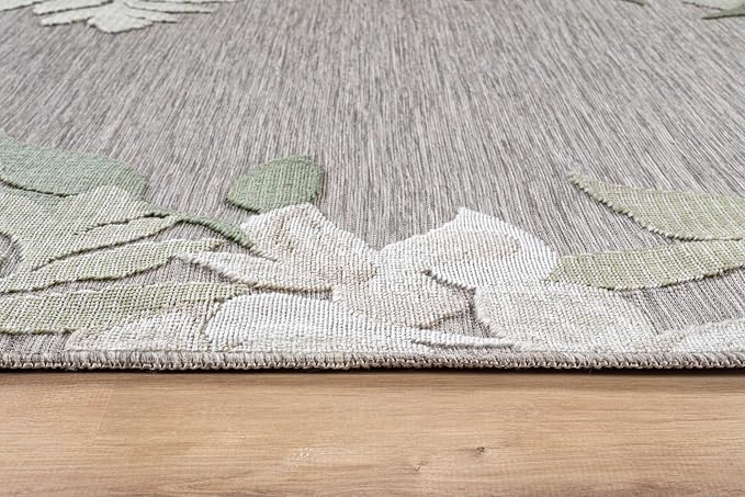 Outdoor Rug 8x10 Washable Area Rugs Indoor Outdoor Carpets Green Border Floral Non Shedding Waterproof Easy Clean Patio Deck Porch Living Room Bedroom Garden RV (8 X 10 Green)