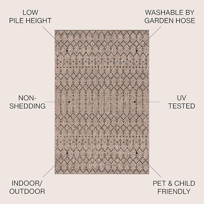 JONATHAN Y Moroccan Geometric Indoor Outdoor Area Rug 10X14 Natural/Black, Ourika Textured Weave for Backyard, Patio, Porch, Easy-Cleaning, High Traffic, Pet-Friendly, Non-Shedding (SMB108D-14)