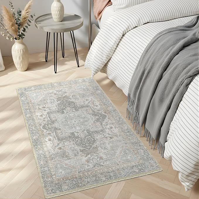 Sacred Artisans Vintage 2x3 Rug for Entryway, Kitchen, Bathroom and Indoor Entrance | Washable, Non Slip, Pet Friendly and Low Pile (Sierra, 2' x 3')
