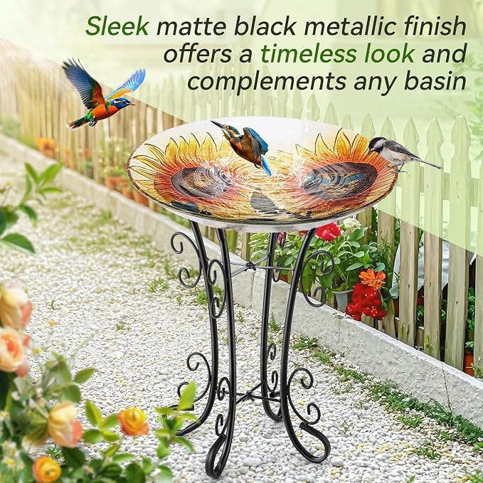 Outdoor Metal Bird Bath Stand, Sturdy Birdbath Bowl Stand, 16 Inch, Fade and Weather Resistant, Outdoor Decoration for Glass BirdBaths, Garden Yards Lawn (Ornate)