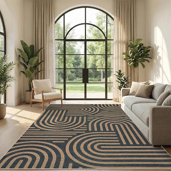 Garvee Area Rugs 9x12 Living Room Washable Rug Modern Abstract Rugs | Black Taupe Rainbow Area Rug Stain Resistant Easy Cleaning Throw Rugs Low Pile Floor Cover for Nursery Dining Room Apartment