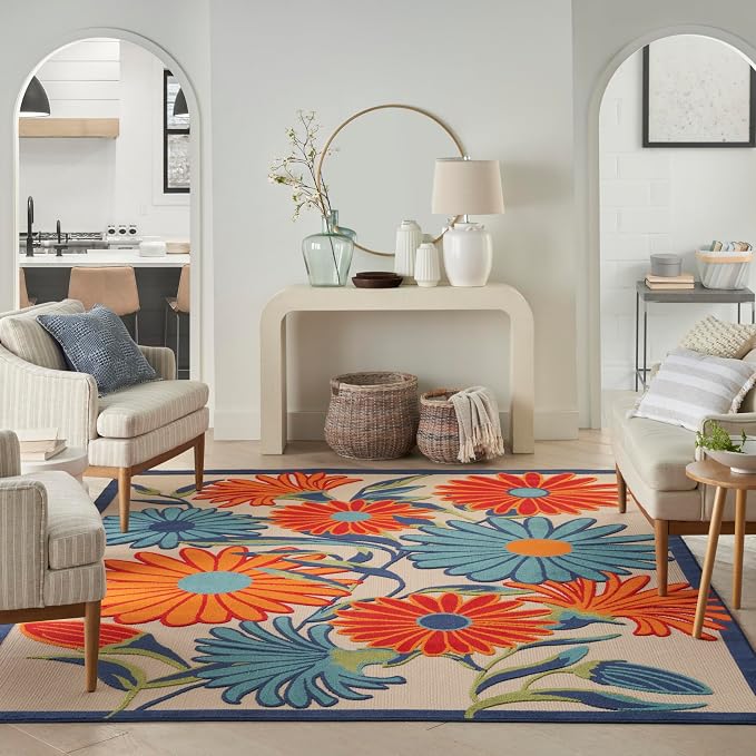 Nourison Home Aloha Multicolor 7' x 10' Area Rug - Easy Clean, Non Shedding, Bed Room, Living Room, Dining Room, Kitchen (7' x 10')