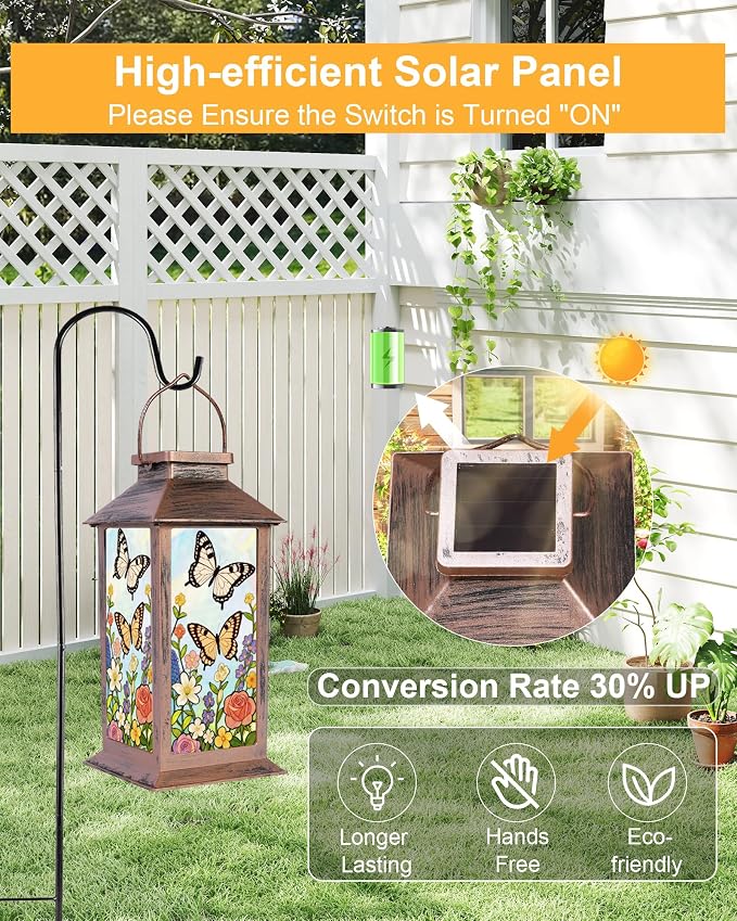 Butterfly Solar Lanterns Outdoor Waterproof Garden Decor Birthday Gifts for Women Mom Grandma Sister, Hanging LED Plastic Solar Lights Outside Decorative for Yard Patio Backyard Lawn Decorations