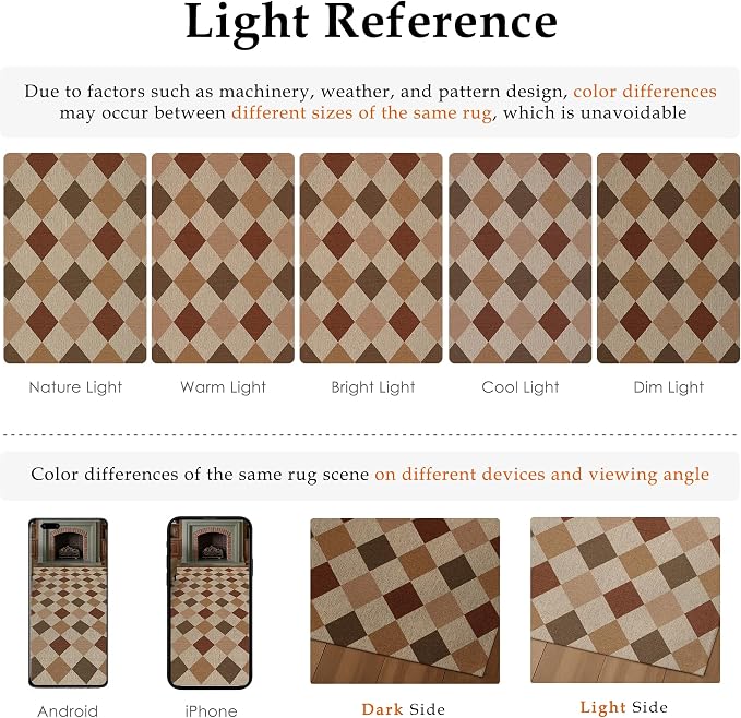 PureCozy 8x10 Checkered Easy Jute Area Rug for Living Room Large Checkerboard Washable Indoor Outdoor Carpet Farmhouse Patio Office Mat Geometric Non Slip Brown-Beige Carpet for Backyard Dining Room