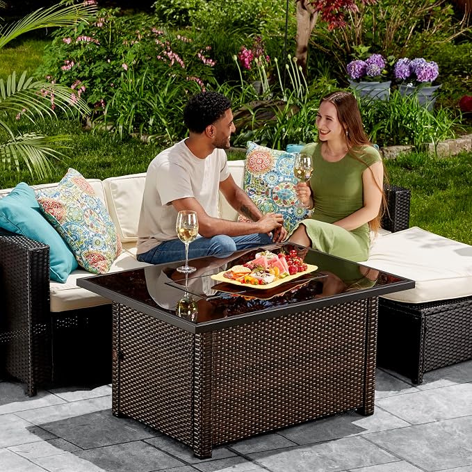Endless Summer GAD17400SP Rectangular Outdoor Gas, Brown/Black Fire Table, Multi Color