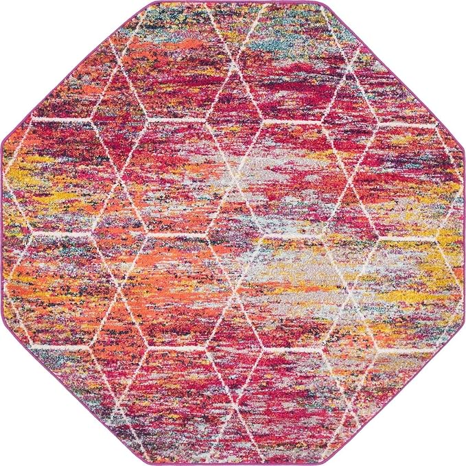 Unique Loom Trellis Frieze Collection Area Rug - Geometric (5' Octagon, Multi/ Black)