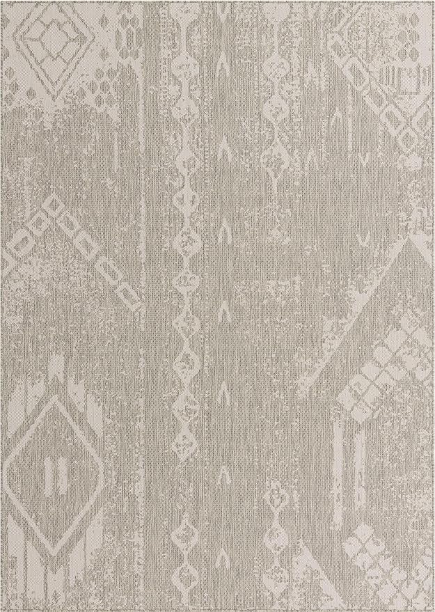 Unique Loom Outdoor Bohemian Collection Area Rug - Anthro (7' 1" x 10' Rectangle, Gray/ Ivory)