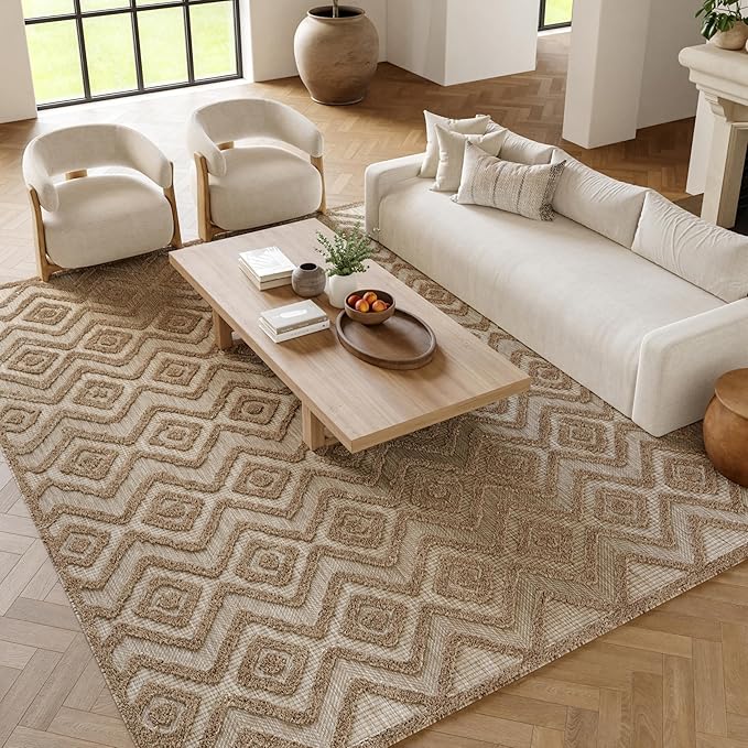 Nourison Home Versatile Natural Beige 6' x 9' Area Rug - Easy Clean, Non Shedding, Bed Room, Living Room, Dining Room, Kitchen (6' x 9')