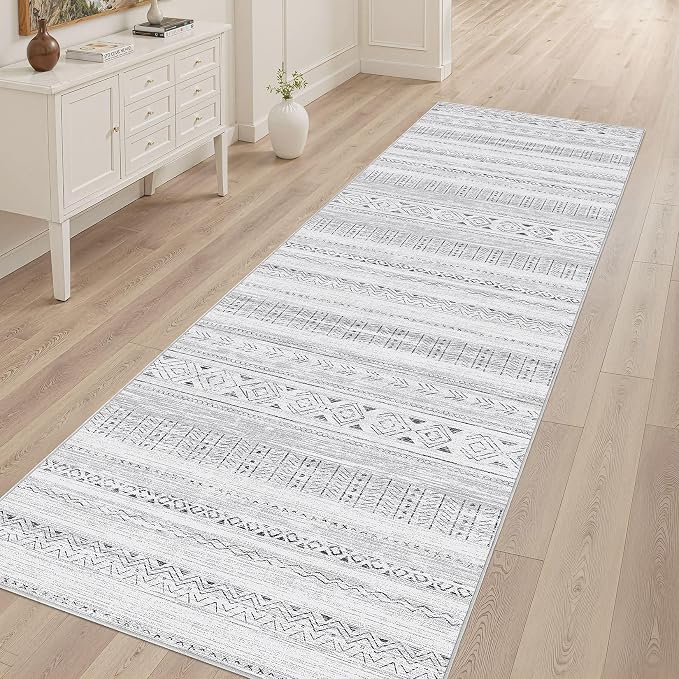 cotiled Hallway 2.6x8 Runner Rugs Washable Boho Rug Dark Grey | Stain Resistan Indoor Carpet for Entryway Kitchen Laundry Room Bedroom