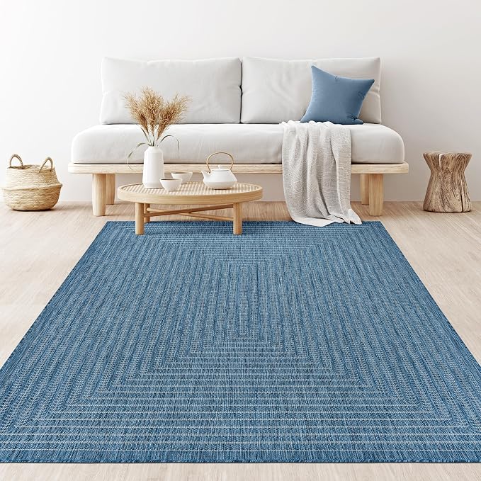 Adiva Rugs Outdoor Indoor Area Rug, Weather Resistant, Easy to Clean, Stain Resistant Floor Mat for Dining Room, Backyard, Deck, Patio (Azure Denim Blue, 8' x 10')