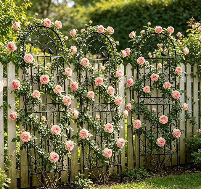 1 Pack 78.7"x19.7" Metal Gardon Trellis for Climbing Plants Flowers Outdoor, Rustproof, Heavy Duty, Black Coating Plant Support for Rose, Vines, Flowers, Perfect for Training Climbing Plants, Black