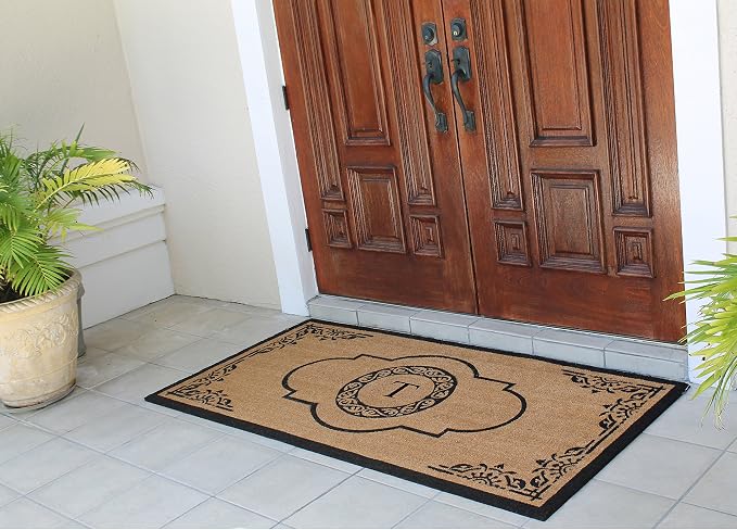 A1 Home Collections First Impression Hand Crafted Abrilina Entry Coir Monogrammed Double Doormat, 72" L x 36" W, X-Large