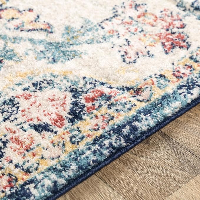 Livabliss Area Rugs - 9x12 Odelia Vintage Boho Aqua Burgandy Blue Area Rug for Living Room Bedroom - Floral Medallion Stain Resistant Carpet for Kitchen, Nursery, Office (8'10" x 12')
