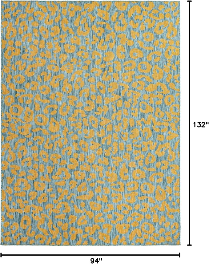 Unique Loom Outdoor Safari Collection Area Rug - Leopard (7' 10" x 11' Rectangle, Blue Yellow/ Blue)