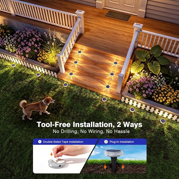 YiLaie Solar Ground Lights Outdoor IP68 Waterproof,4 Pack Solar Garden Lights Outside,Stick & Stake Landscape Lighting for Pathway Lawn Yard Deck Driveway Walkway, Warm White