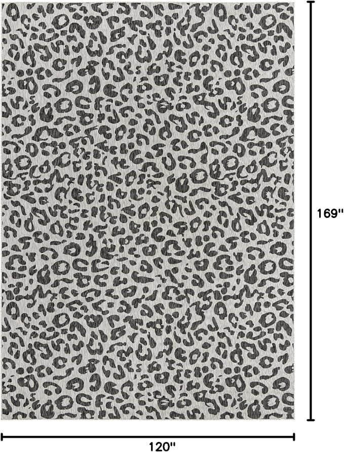 Unique Loom Outdoor Safari Collection Area Rug - Leopard (10' x 14' 1" Rectangle, Light Gray/ Gray)