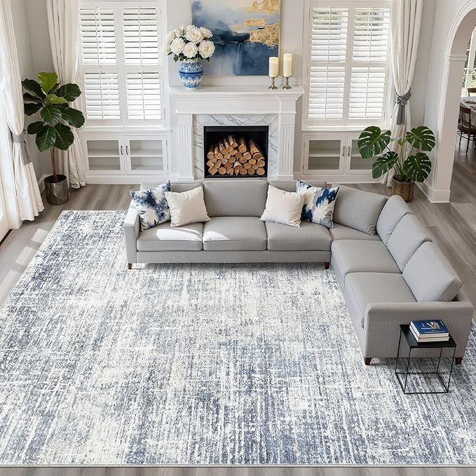 LOONGRUG 12x15 Area Rug Large Neutral Modern Rug for Living Room Blue | Abstract Soft Stain Resistant Indoor Non-Slip Carpet for Bedroom Nursery Kids Office Playroom Dining Room