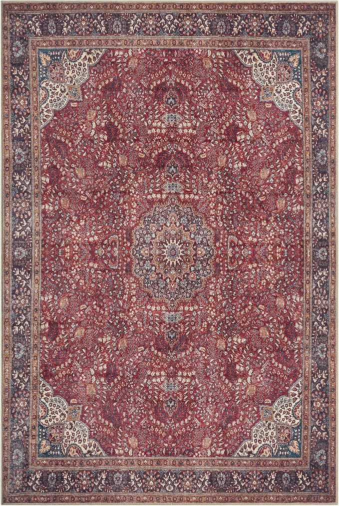 Keen Home Design Vintage Washable Area Rug, Non-Slip Low Pile, 9x12 | Machine Washable Cotton Chenille, 0.25In Low Pile, Rubber Non-Slip Back; Living Room, Bedroom, Dining Room