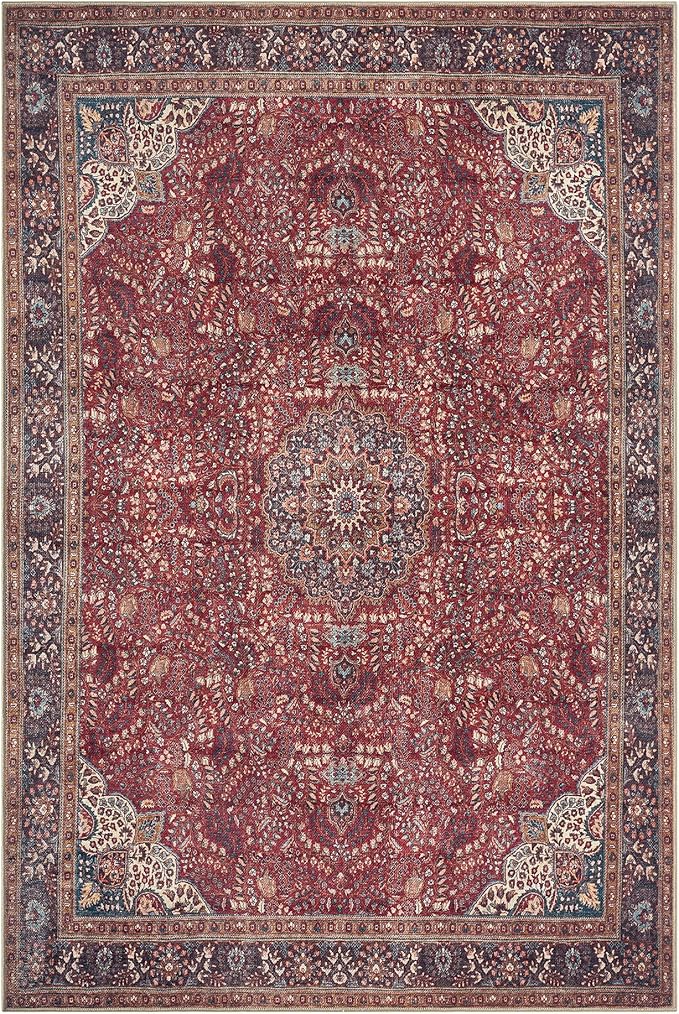 Keen Home Design Vintage Washable Area Rug, Non-Slip Low Pile, 8x10 | Machine Washable Cotton Chenille, 0.25In Low Pile, Rubber Non-Slip Back; Living Room, Bedroom, Dining Room, Office