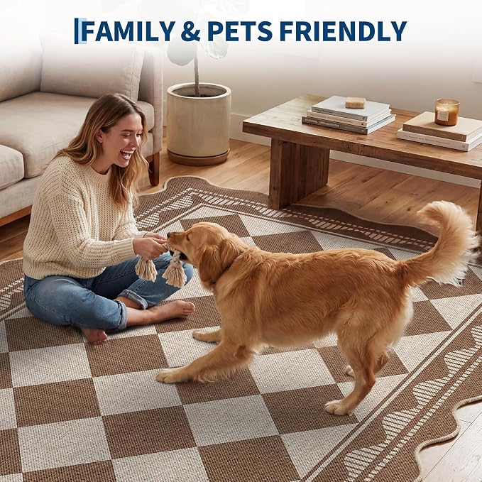 Garvee Easy Jute 2x6 Scalloped Kitchen Rugs Non Slip Washable Rugs，Brown | Indoor Outdoor Washable Rugs for Living Room Low Pile Floor Cover for Entryway Stain Resistant Indoor Carpet for Hallway
