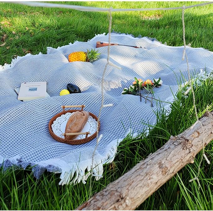 70"x 70" Picnic Blanket Extra Large,Layer Outdoor Blanket for 5 to 7 Adults,Camping Grass Lawn Park Accessories Cute Couple Gifts Ideas Wedding Registry for Park, Beach (Gray)