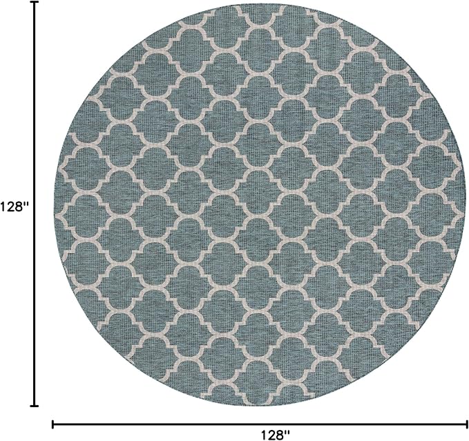 Unique Loom Outdoor Trellis Collection Area Rug - Trellis (Round 10' 8" x 10' 8", Teal/ Gray)