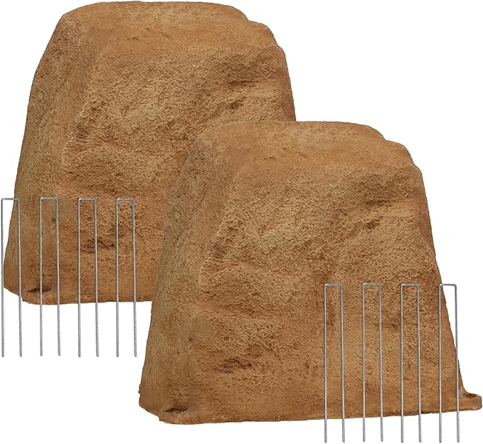 Sunnydaze 11” H Small Faux Landscape Rock Cover - Lightweight Polyresin Fake Rock Well Pump Cover for Outside – Realistic Natural Texture – Sand - Set of 2