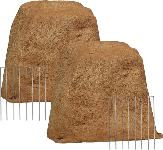 Sunnydaze 11” H Small Faux Landscape Rock Cover - Lightweight Polyresin Fake Rock Well Pump Cover for Outside – Realistic Natural Texture – Sand - Set of 2