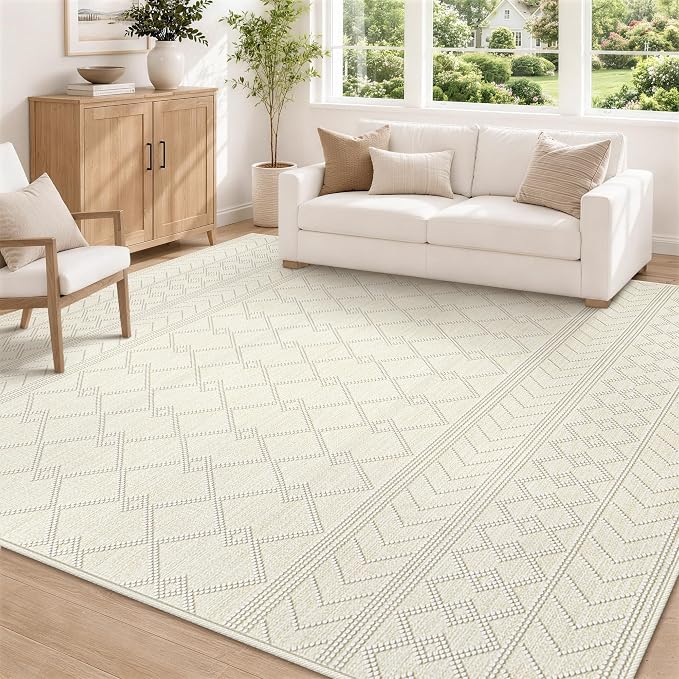 5x7 Area Rug For Living Room, Washable Beige Rugs Non Slip Low Pile | Neutral Large Soft Rug，Modern Geometric Carpet For Bedroom Dining Room Home Office Decor rug