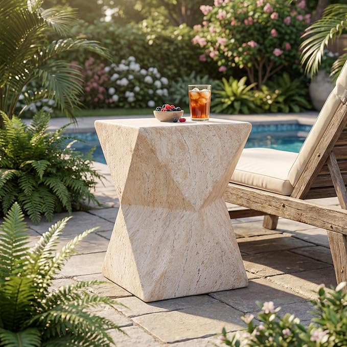 Christopher Knight Home Buncha 17.75" H Lightweight Concrete Outdoor Side Table, Patio End Table and Hourglass Design, MGO Outdoor Coffee Table, No Assembly Garden Plant Stand Indoor, Beige + Yellow