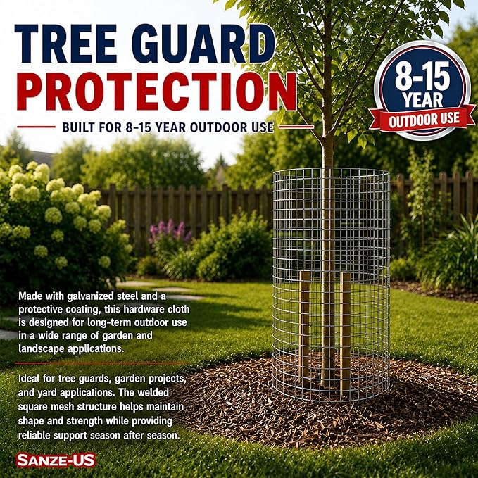 SANZEUS Hardware Cloth, 48in x 100ft 1/2in Mesh, 19GA Chicken Wire Fencing | Hot-dip galvanized after welding, heavy-duty wire mesh, rust resistant, chicken coops, garden beds, rabbit cages, tree guards