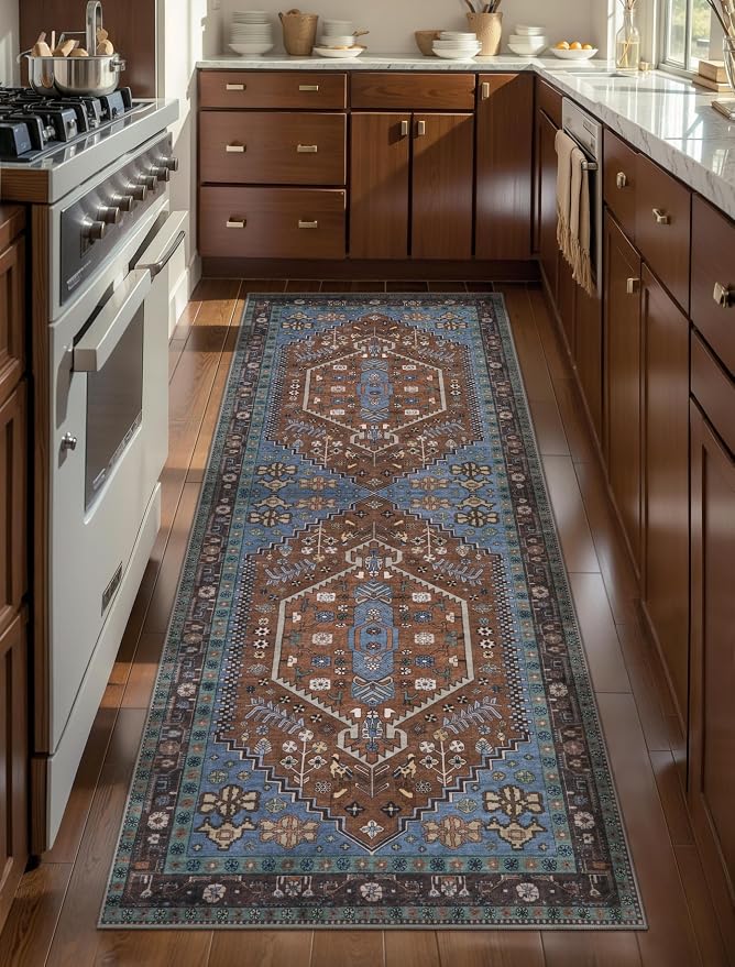 Ciicool Washable Non Slip Runner Rug,2x6ft Vintage Hallway Kitchen Rugs | Soft Oriental Indoor Mat Thin Boho Entry Carpet for Entrance Bedroom Bedside Living Room Laundry Bathroom Decor