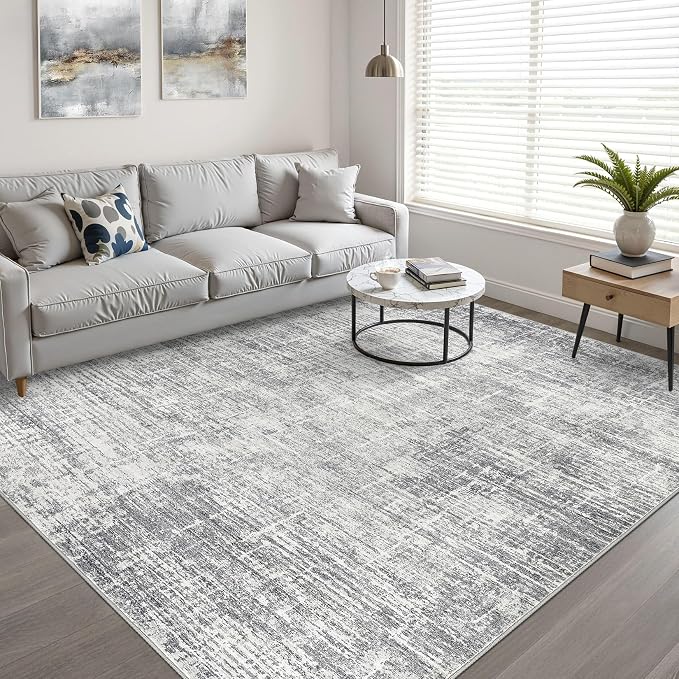 LOONGRUG 6x8 Area Rug Washable Neutral Modern Rug for Living Room Grey | Abstract Soft Stain Resistant Indoor Non-Slip Carpet for Bedroom Nursery Kids Office Playroom Dining Room