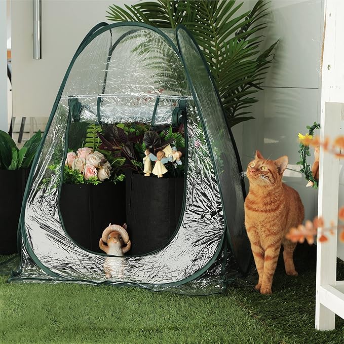Gardzen 27"x27"x31" Pop up Grow Tent Small Greenhouse, Steel Frame Portable Plant Flowers Mini Green House Zipper Cover for Outdoor & Indoor Use