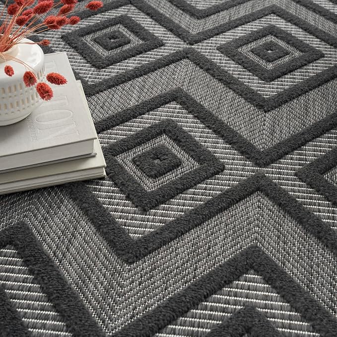 Nourison Home Versatile Charcoal Black 6' x 9' Area Rug - Easy Clean, Non Shedding, Bed Room, Living Room, Dining Room, Kitchen (6' x 9')