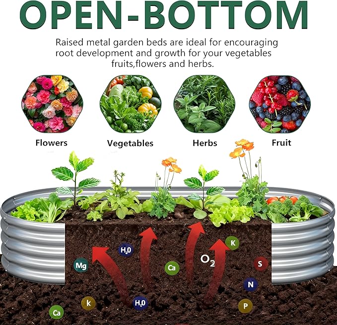Galvanized Raised Garden Bed Outdoor, 12x2x1ft(2Pack) Metal Heavy Duty Planter Boxes for Gardening, Easy Assemble Bottomless Small Oval Plant Container Kit for Vegetable, Flower, Fruit, Silver